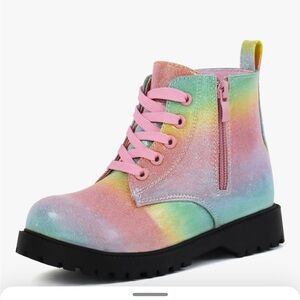 Jabasic Glittery Rainbow Ankle Boots with Pink Laces